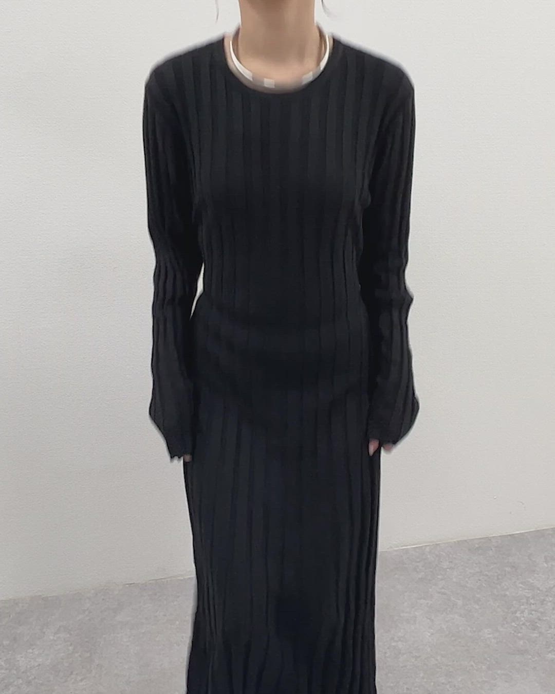 rib knit waist ribbon long dress /リブ ニット ウエストリボン