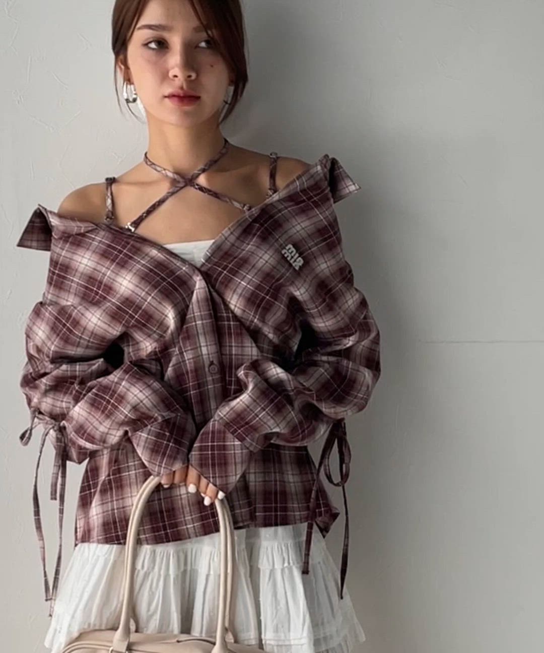 セール】【mily bilet】アレンジ自在！2wayオフショルチェック柄襟