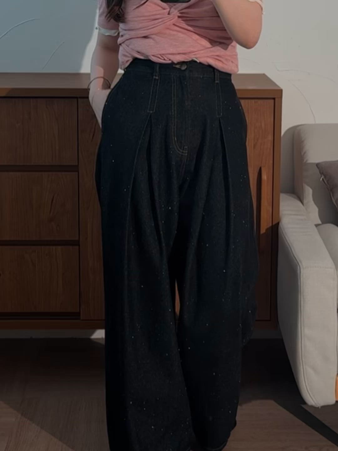 セール】glitter tuck pleat wide denim / グリッタータックプリーツ