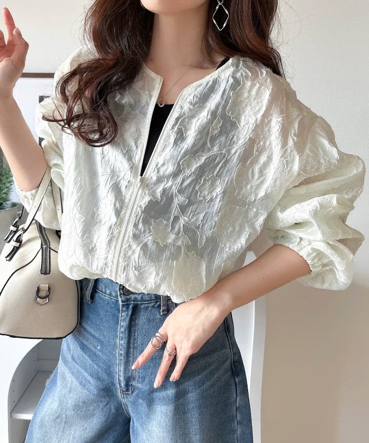 セール】軽やかさと気品を纏う。シアーオーガンジーノーカラーブルゾン