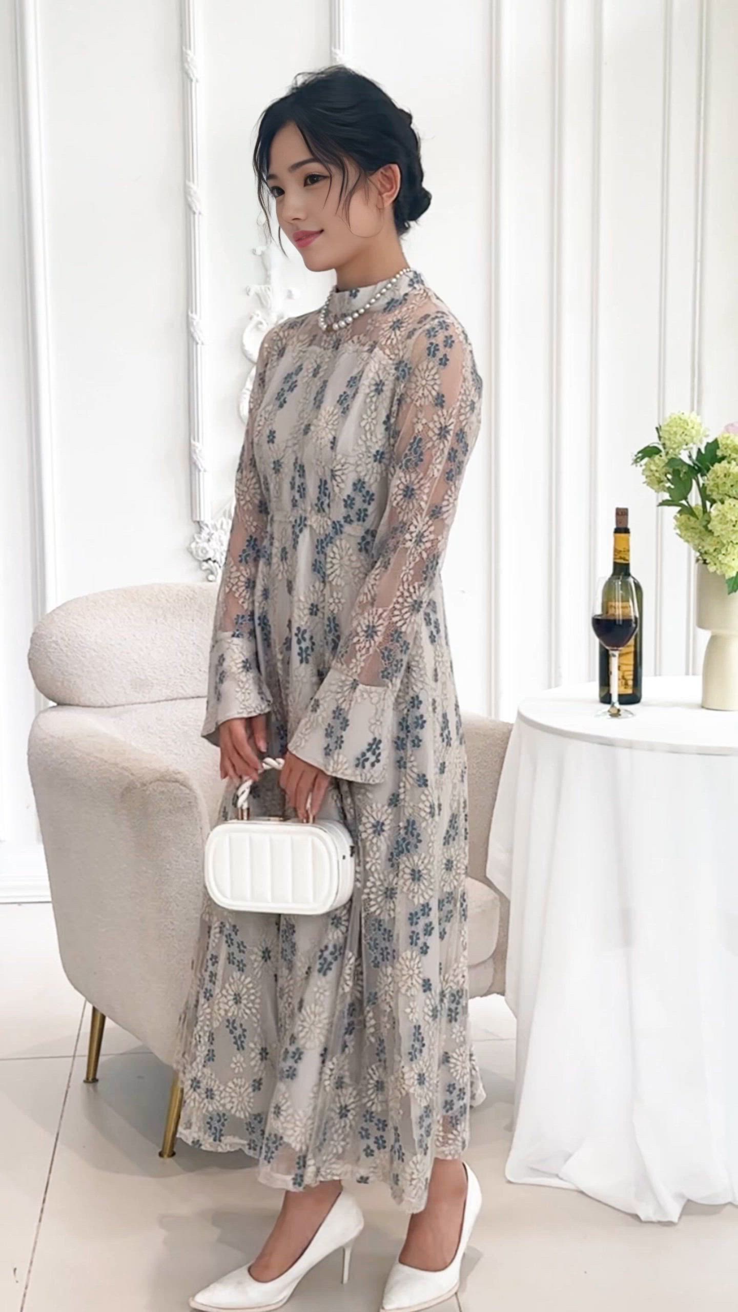 セール】総レース ビスチェ レイヤード ロング ワンピース（ドレス