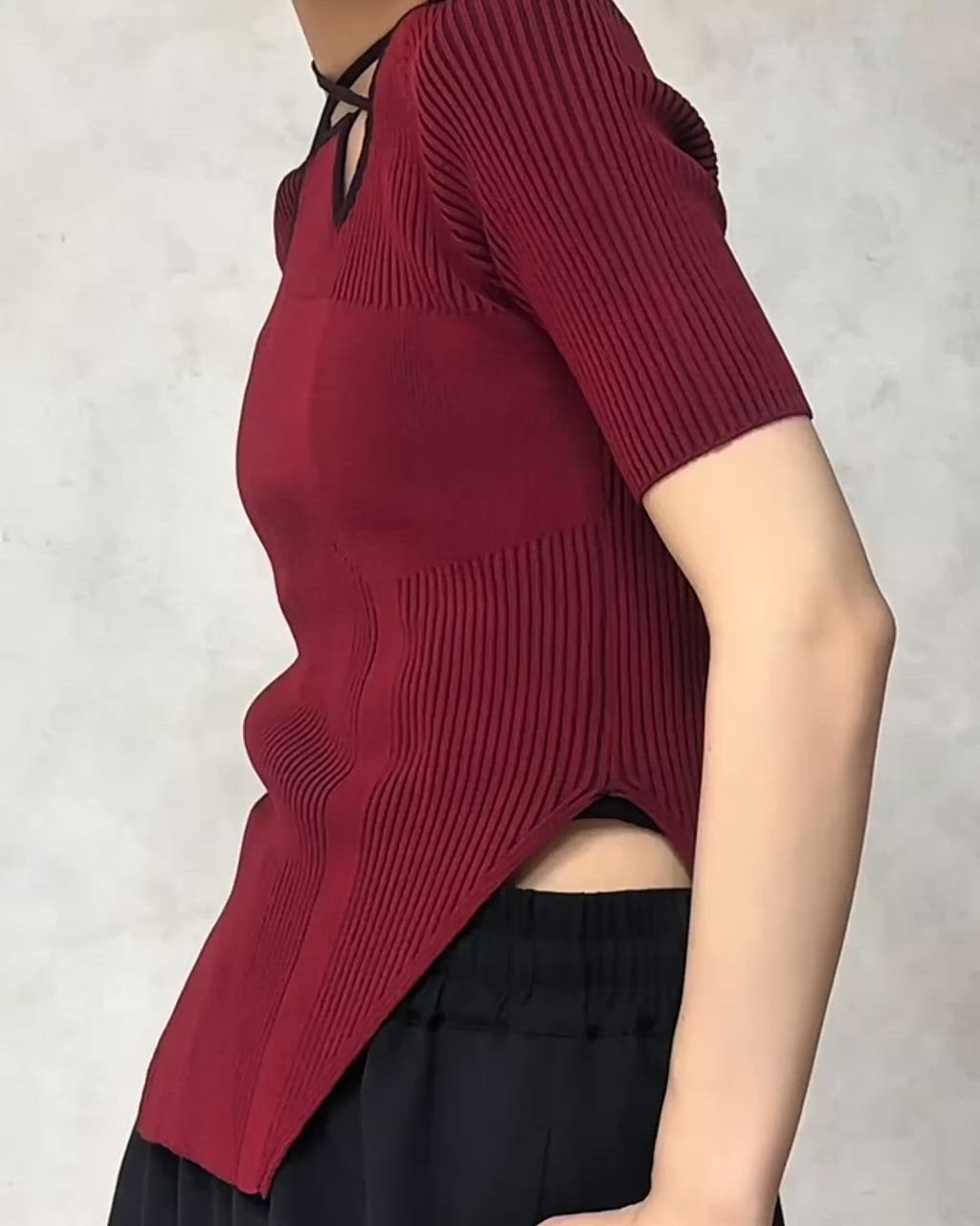 2way design code neck イレリブ配色トップス（ニット/セーター