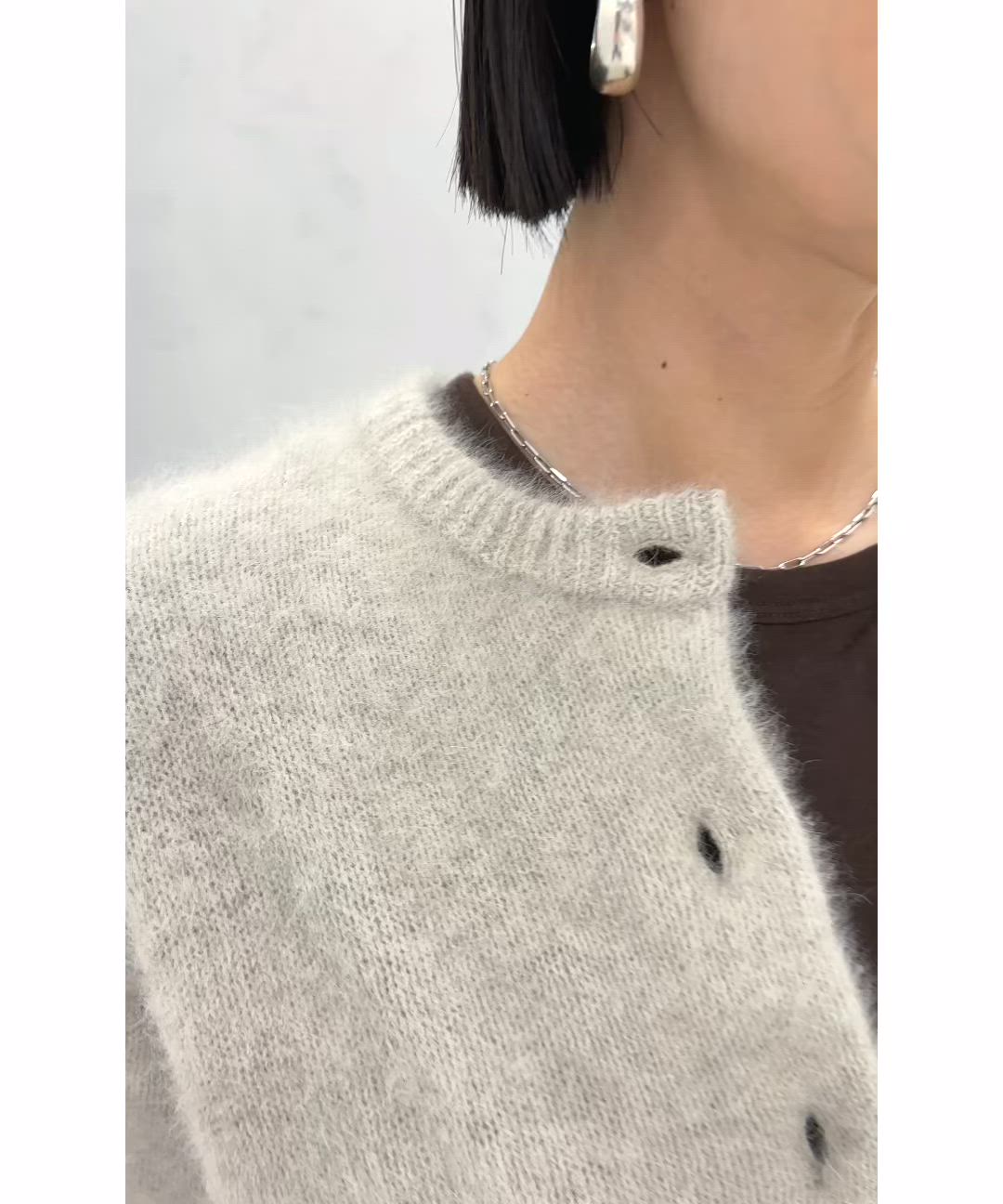セール】〈手洗い可能〉フォックス クルーネック ニット カーディガン