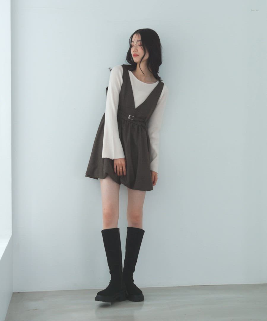 ベルト付きバルーンミニジャンスカ　heather 新品未使用 セール】ベルト付きバルーンミニジャンスカ 590327（ワンピース