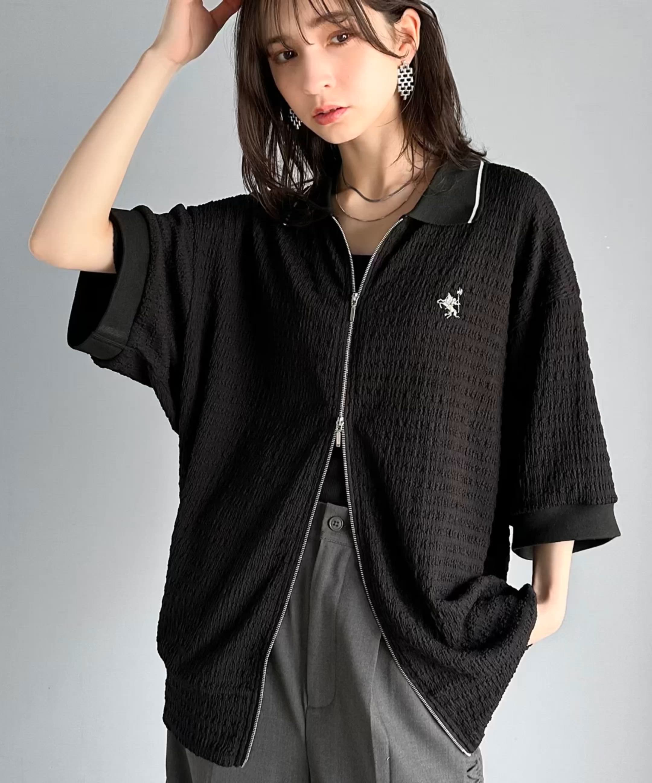 セール】抜け感叶える大人の上品スポーティ。ポロ襟ダブルファスナー