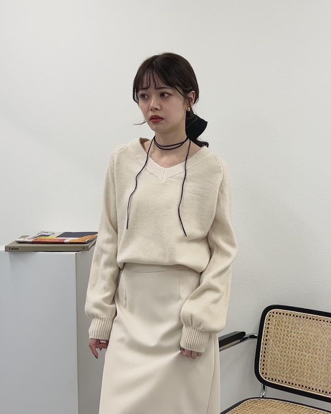 v neck knit pullover /Vネック 長袖 ニット プルオーバー（ニット