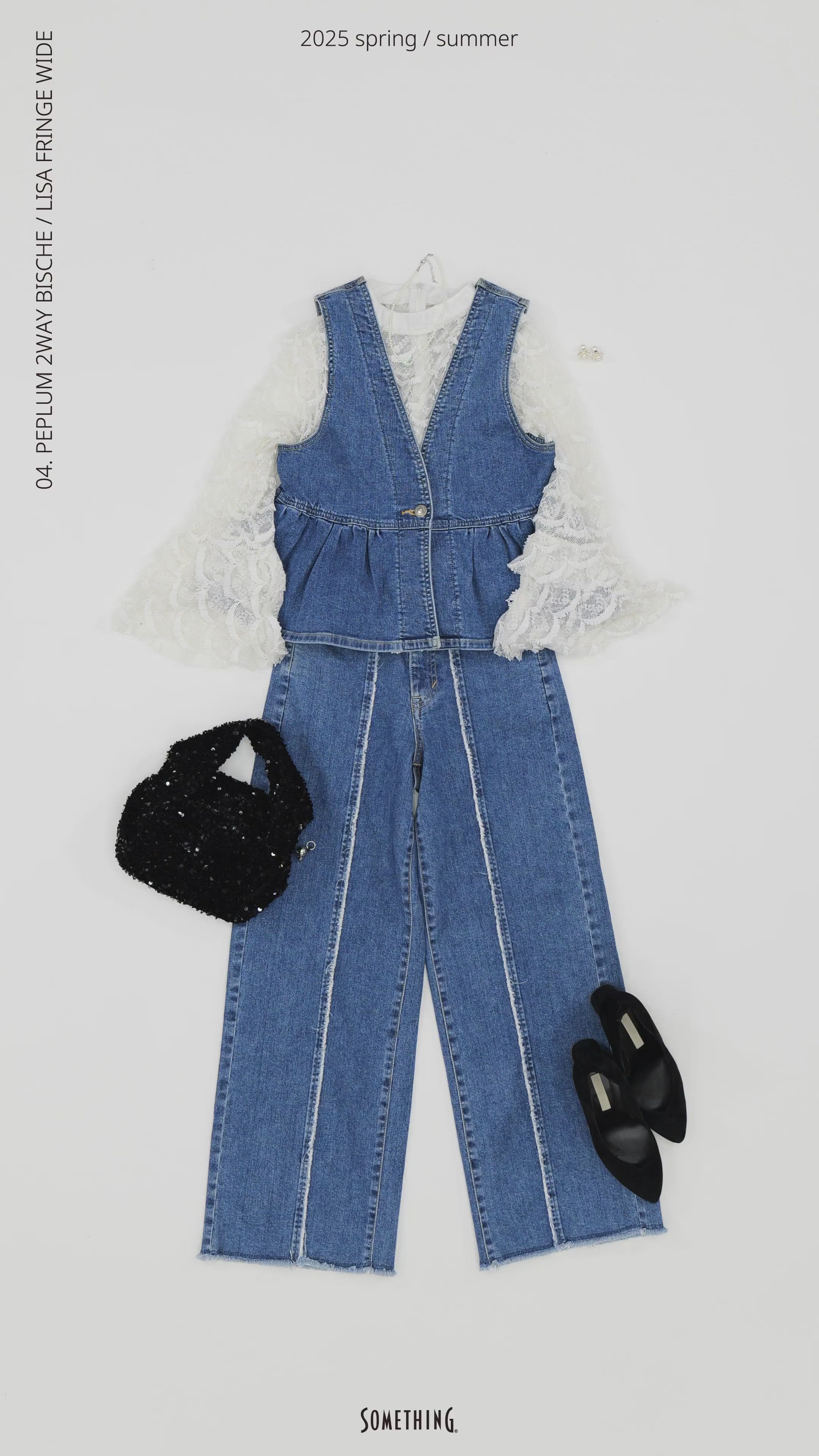 SOMETHING ペプラム　デニムビスチェ　トップス　ブルー SOMETHING（サムシング） ペプラムデニムビスチェ レディース