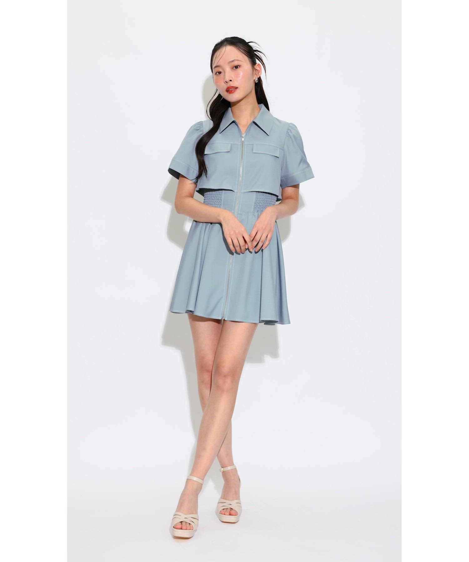伝説のバズりワンピ】バストフレアミニワンピース 春服 夏服