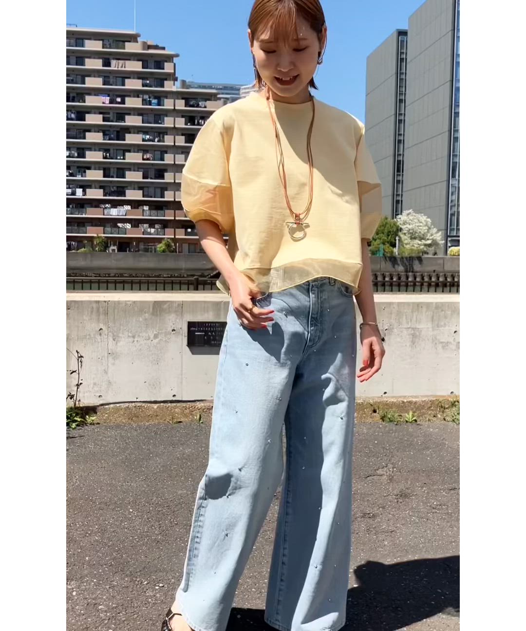 セール】〈手洗い可能〉シアー コンビ プルオーバー（Tシャツ