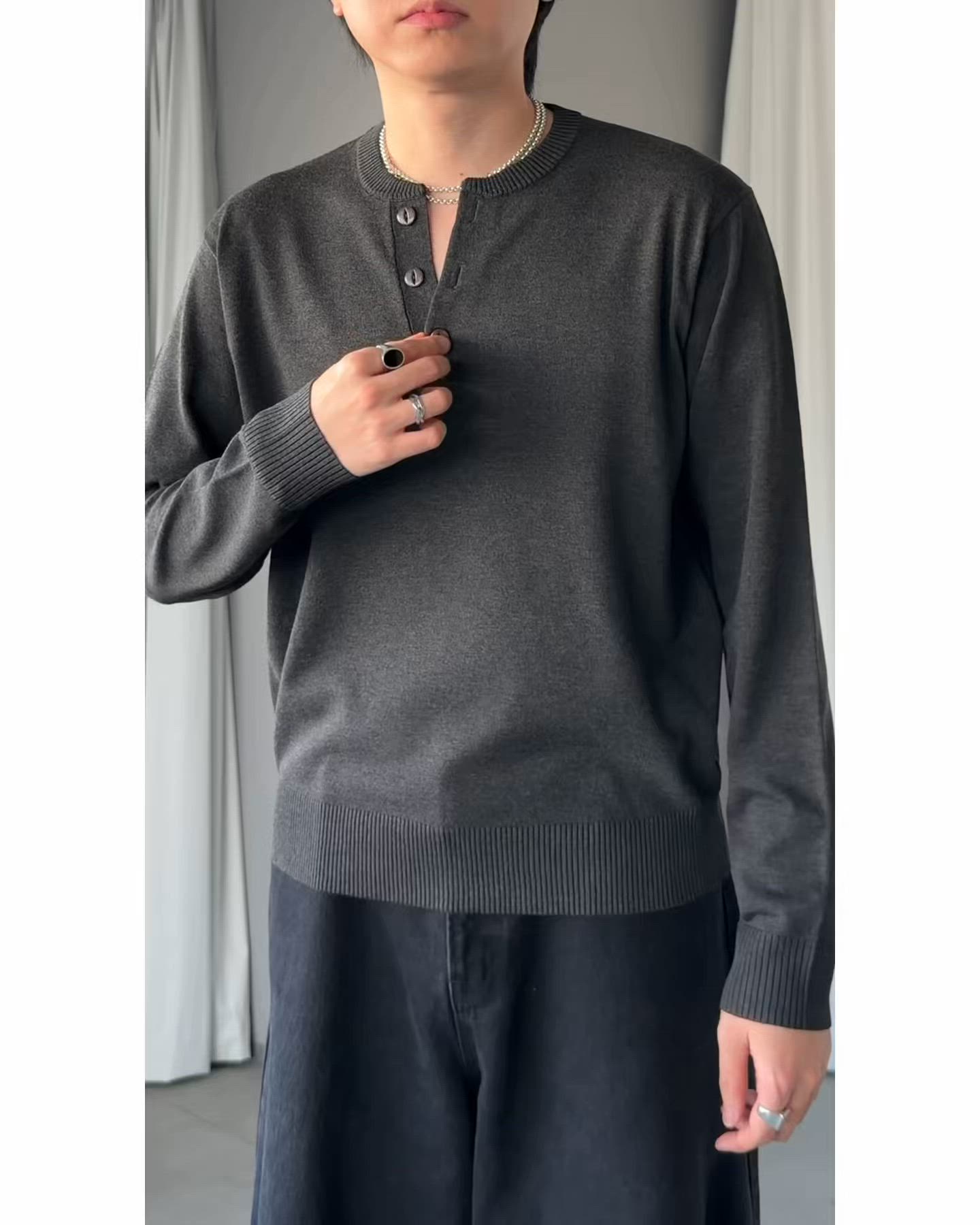 HENRY NECK HIGHGAGE KNIT/ヘンリーネックハイゲージニット（ニット