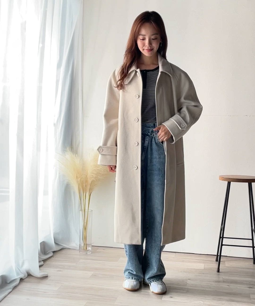 セール】大人の魅力を引き立てる、上品な一着。ベルト付き比翼メルトン