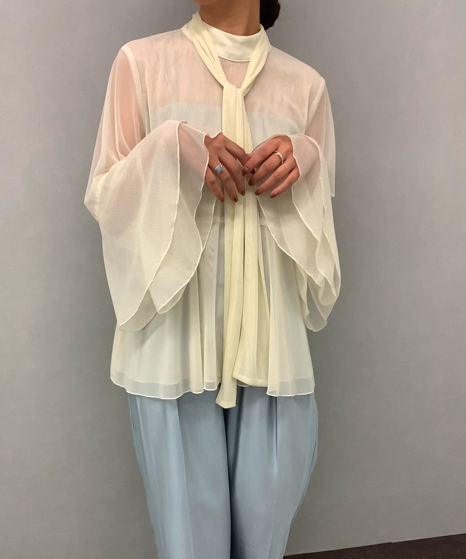 セール】シアーラメチュールフレアスリーブブラウス（シャツ/ブラウス