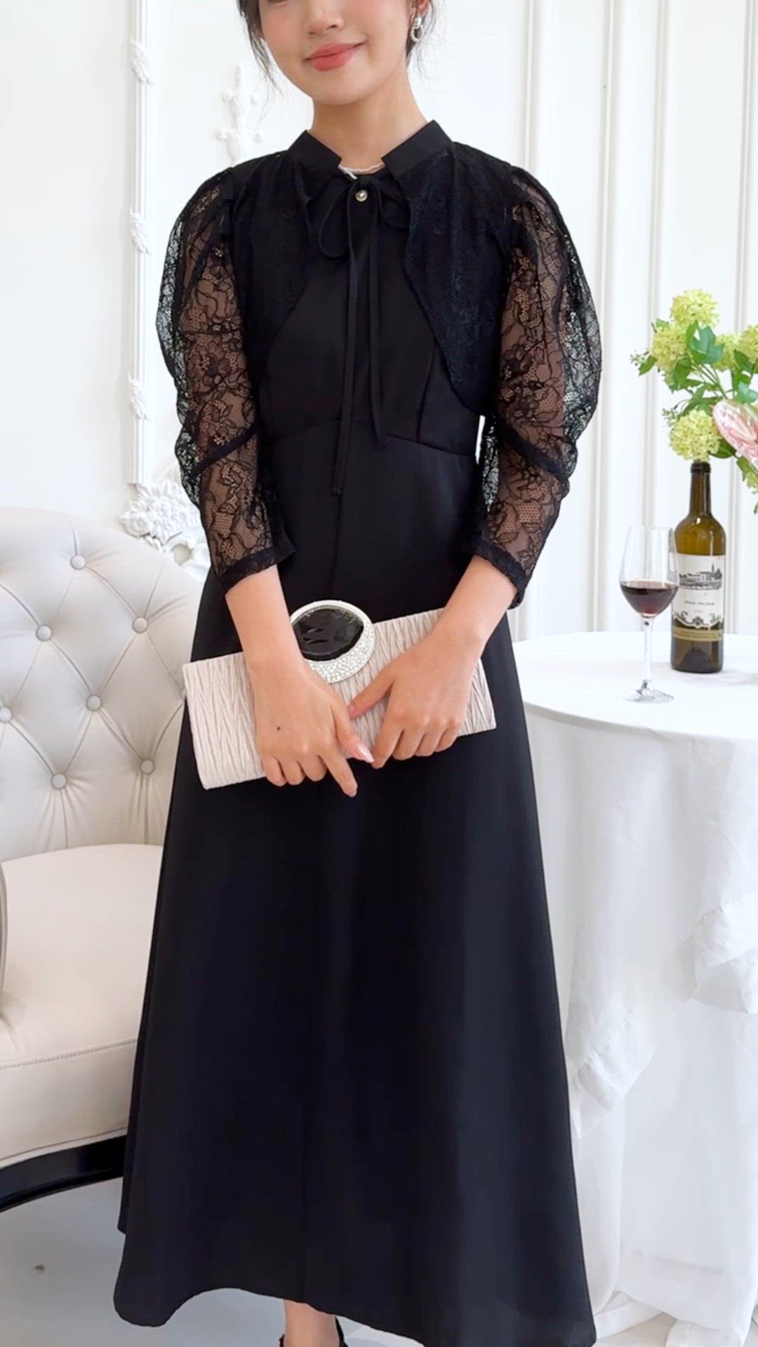 セール】2WAY レースボレロ付き Aライン ベーシック ロング ワンピース