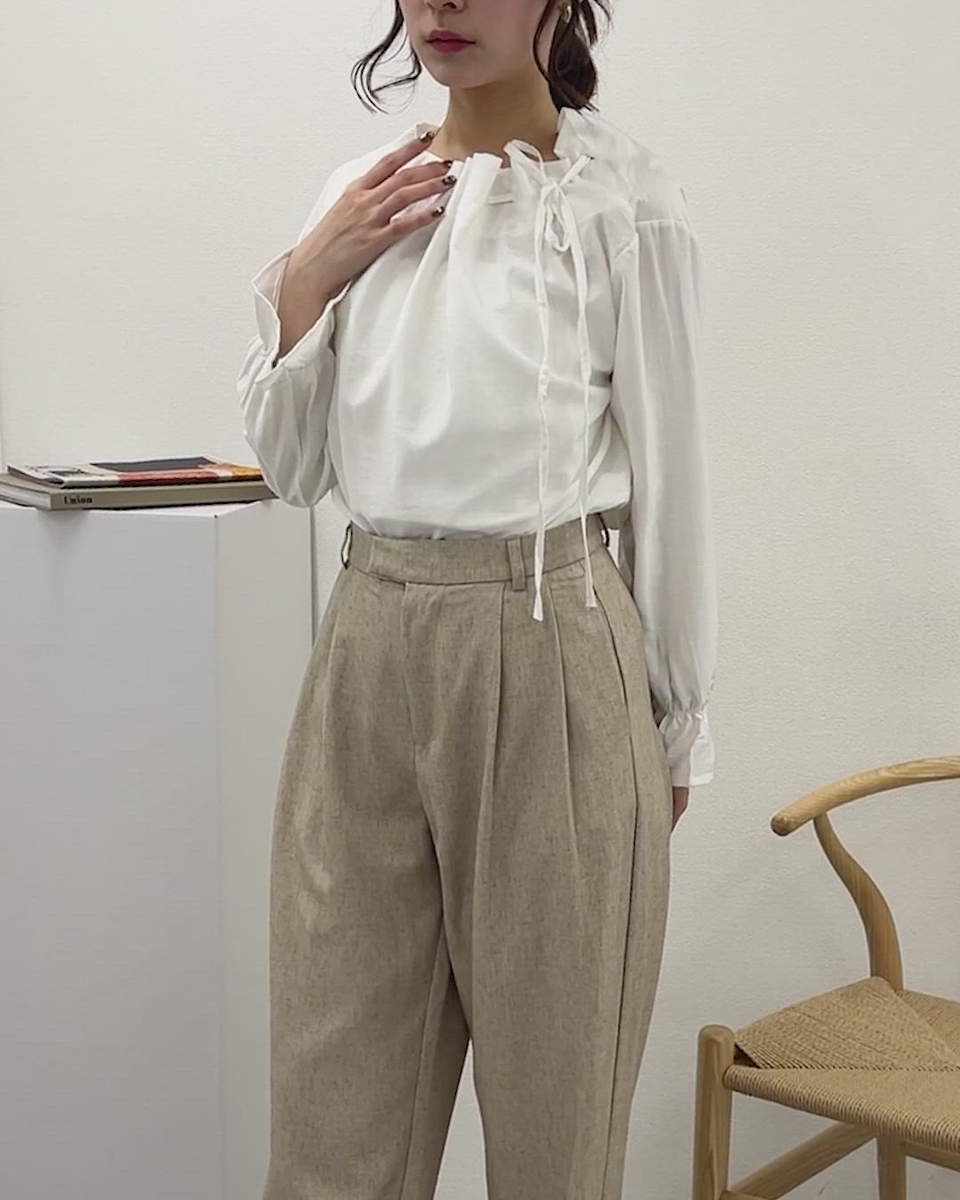 gather neck tie blouse /ギャザーネックリボンブラウス（シャツ