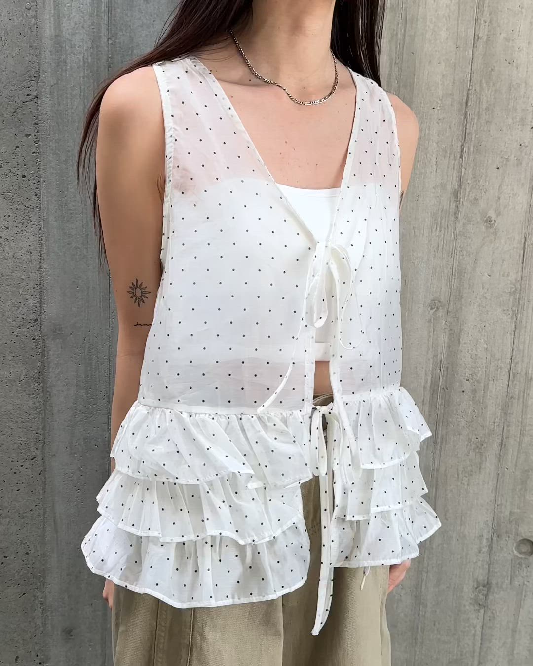 セール】ドット柄レイヤードシアートップス（キャミソール）｜Bamm