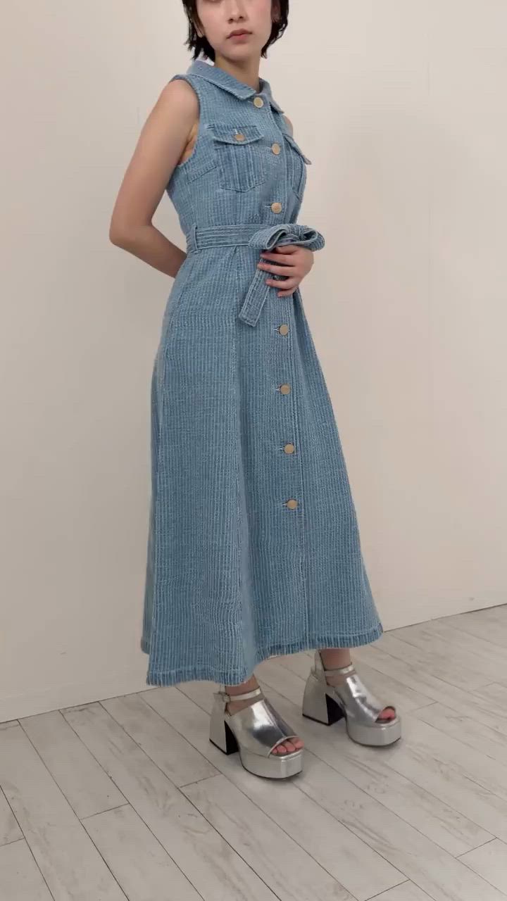 セール】レーザーカットデニムロングシャツワンピース（ワンピース