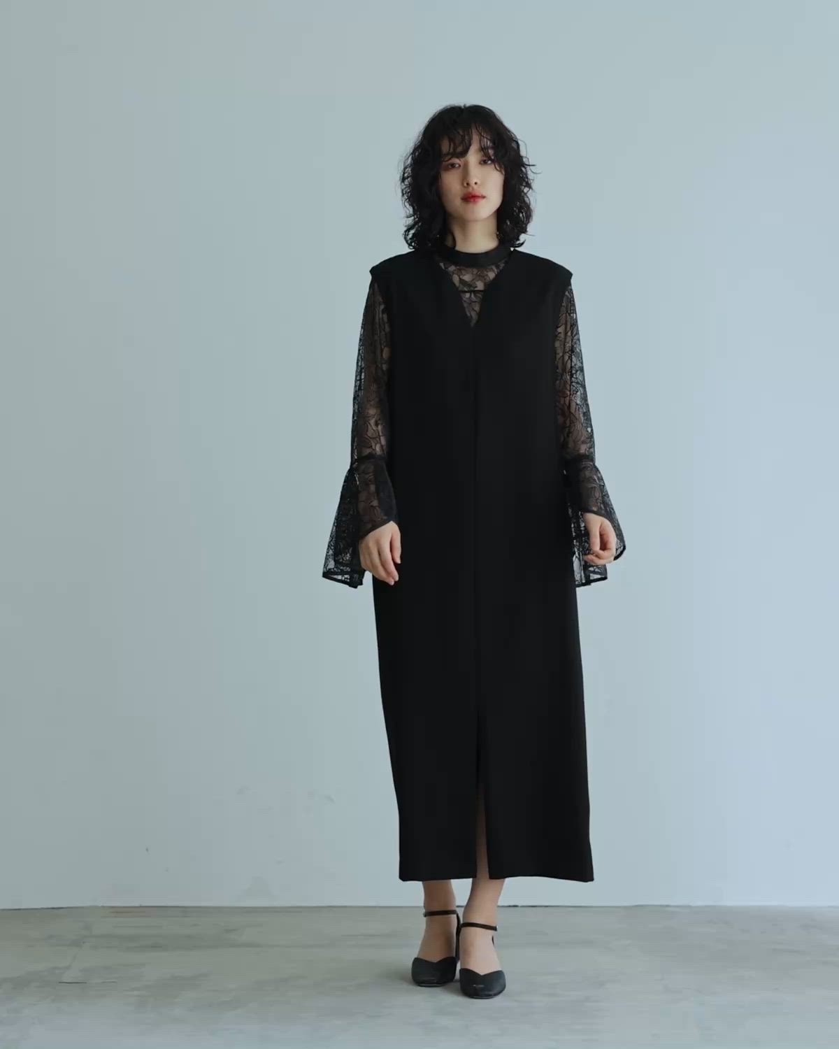 ベルスリーブスリットドレス パーティードレス 結婚式 同窓会 お呼ばれ