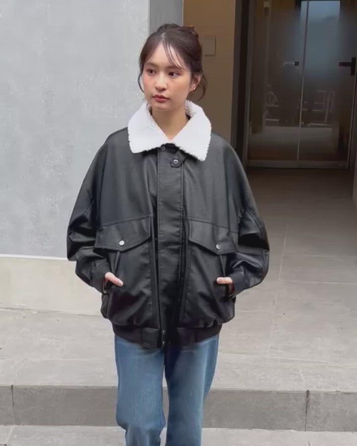 セール】襟ボア 2WAY オーバーサイズ ヴィンテージライク ブルゾン