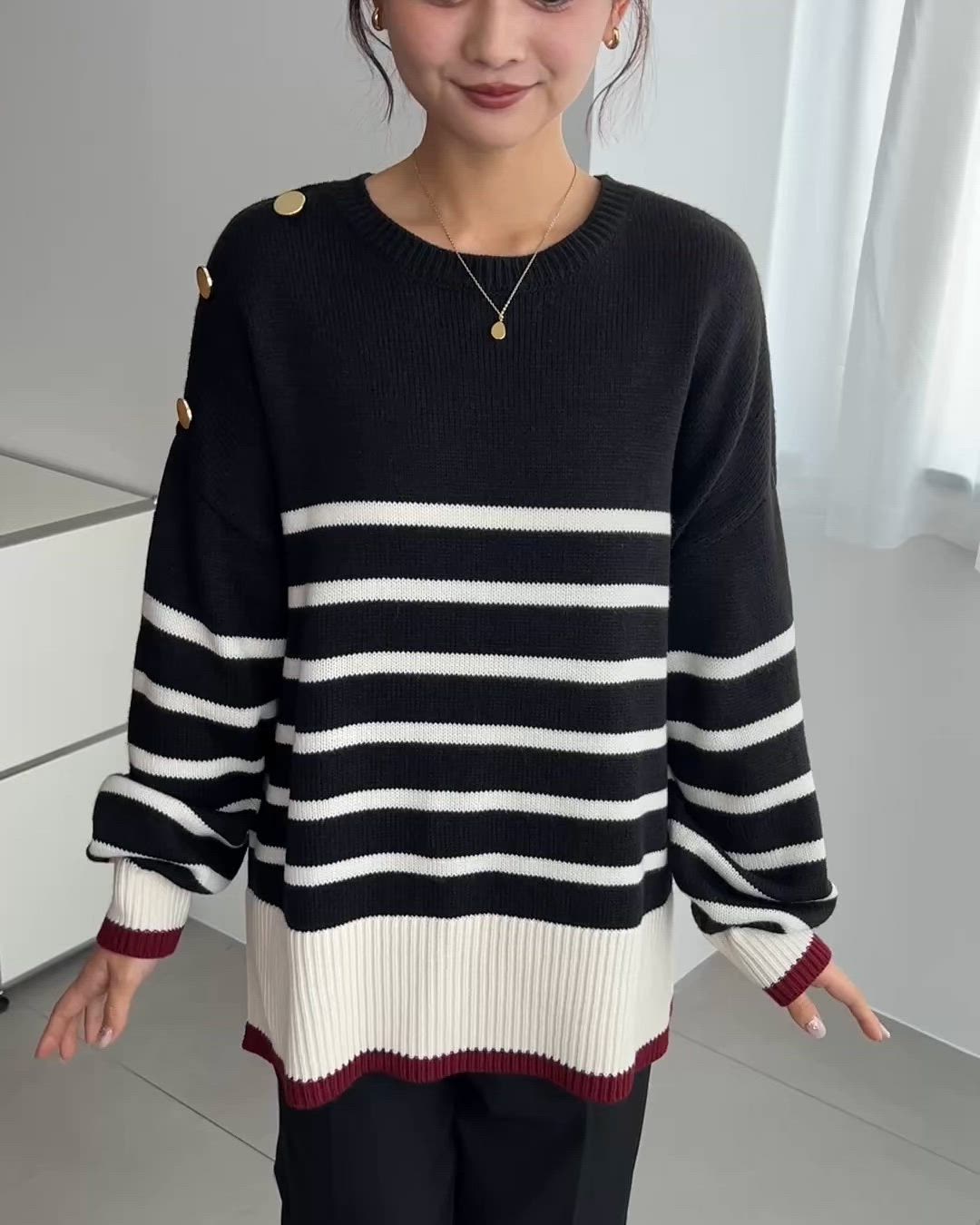 【新品タグ付き】CINOH ウール100% ニットセーター ネイビー 金ボタン 新品タグ付き】CINOH ウール100% ニットセーター ネイビー 金ボタン