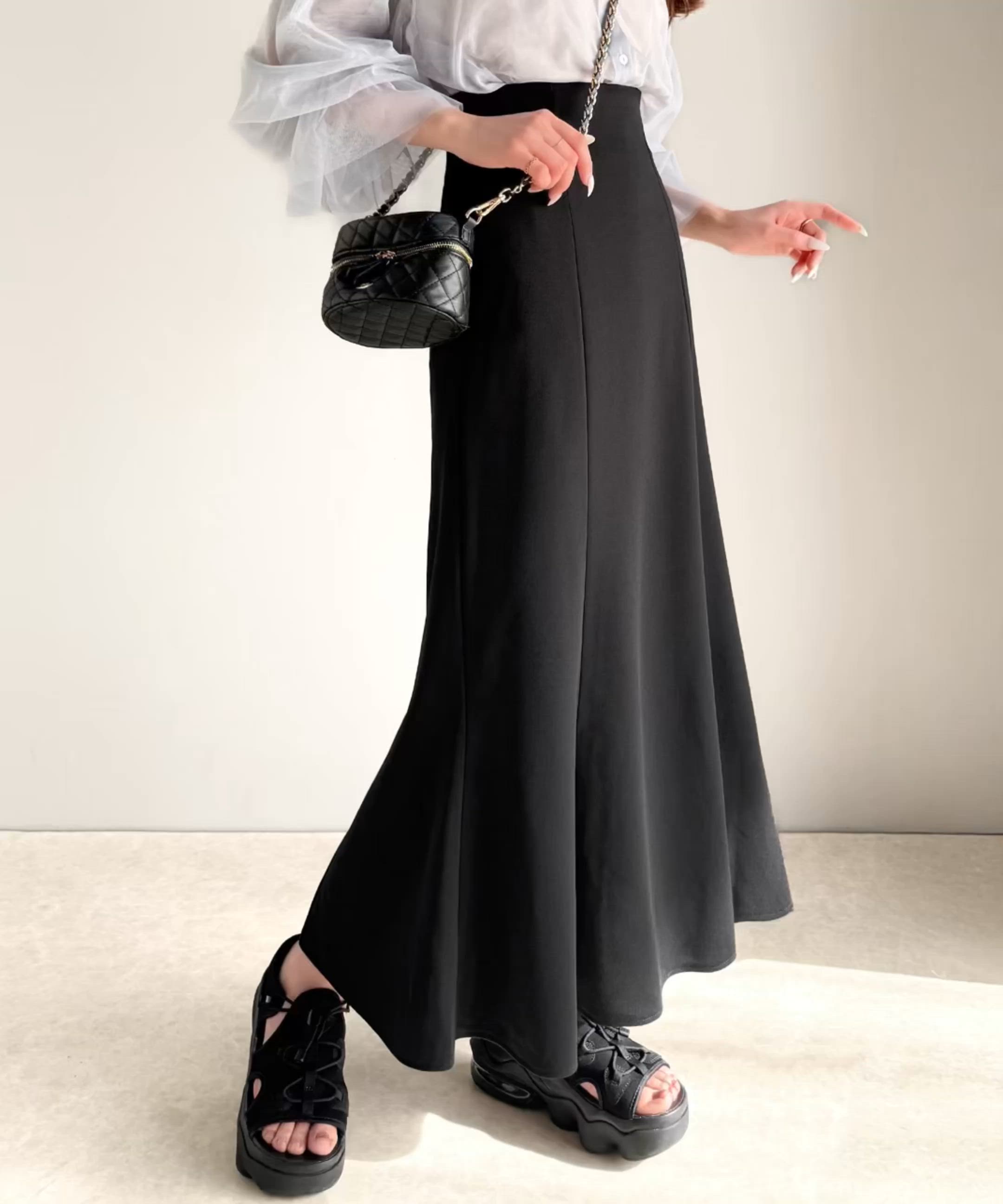 【Lサイズ】新品モノクロプリント　社交ダンスロングスカート　裾ゴース入りｇ001 Lサイズ】モノクロプリント 社交ダンスロングスカート 裾ゴース入り