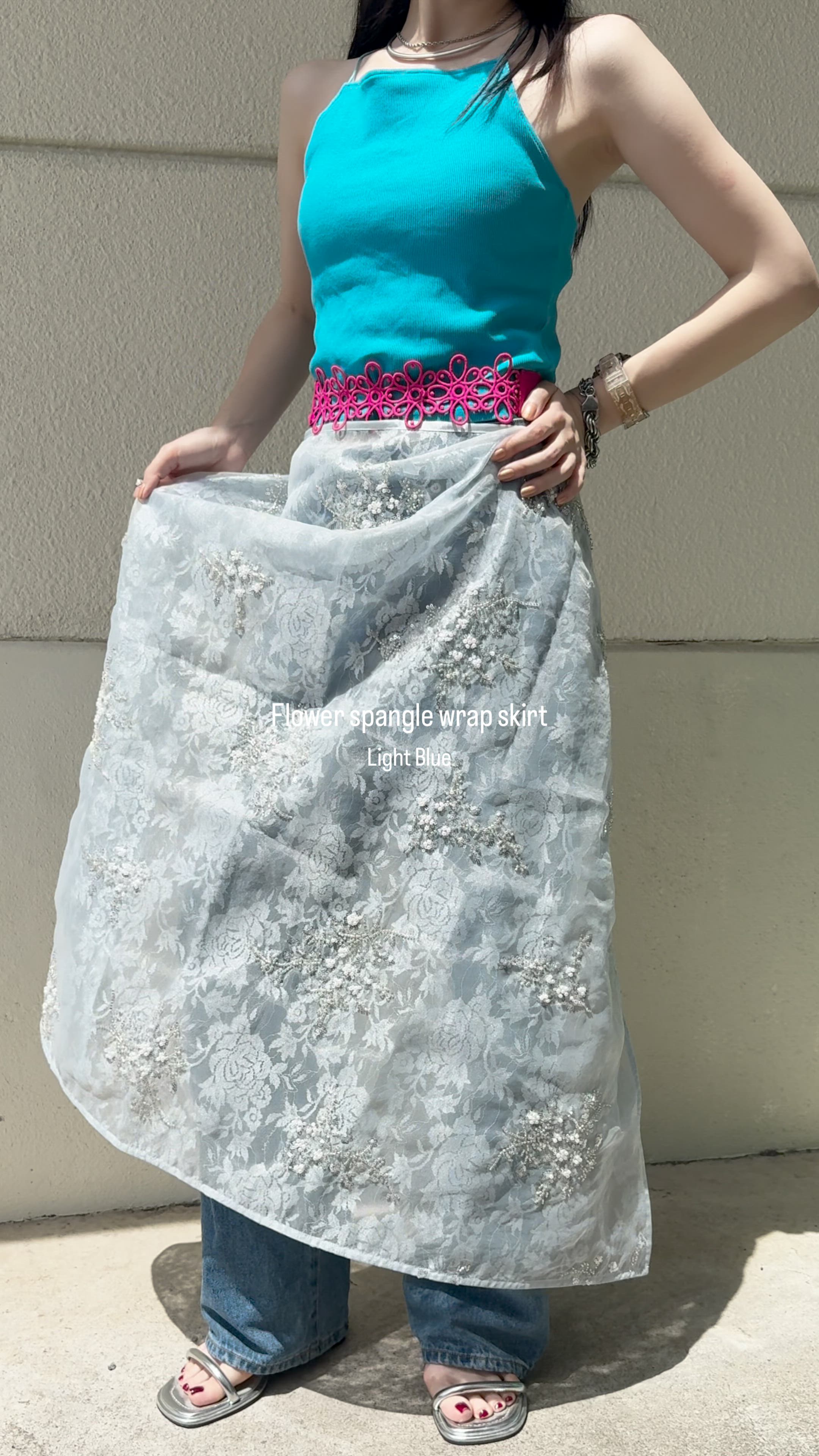 Flower spangle wrap skirt/フラワースパンコールラップスカート