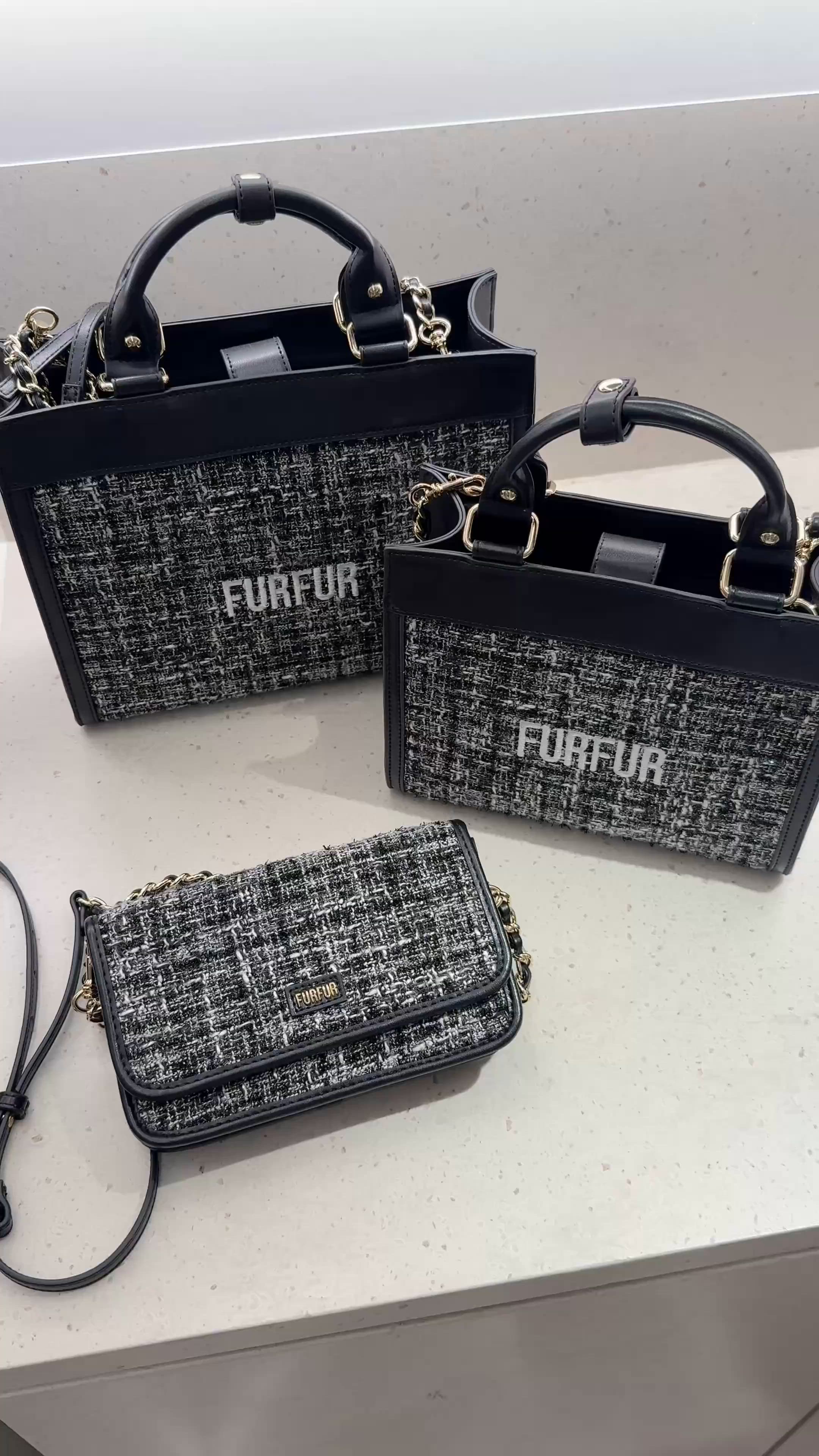 furfur ツイードロゴトートバッグ　ショルダーバッグ　黒　ブラック ツイードロゴトートバッグ（トートバッグ）｜FURFUR（ファーファー）の