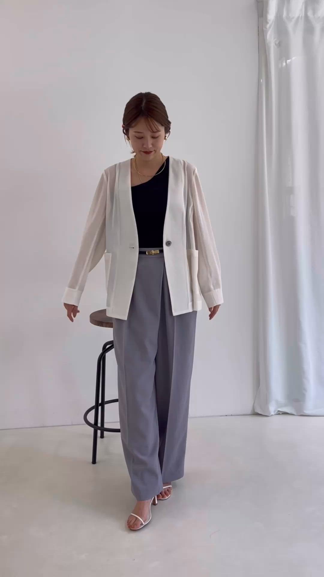 セール】ウォッシャブルリネンライクシアージャケット（ノーカラー