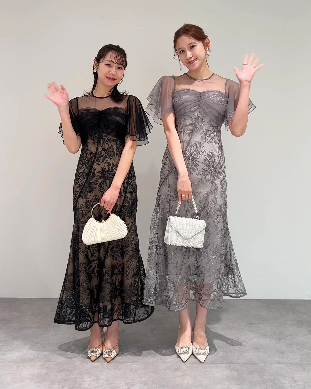 セール】【LEJA】フラワースパンコールチュールフレアスリーブ