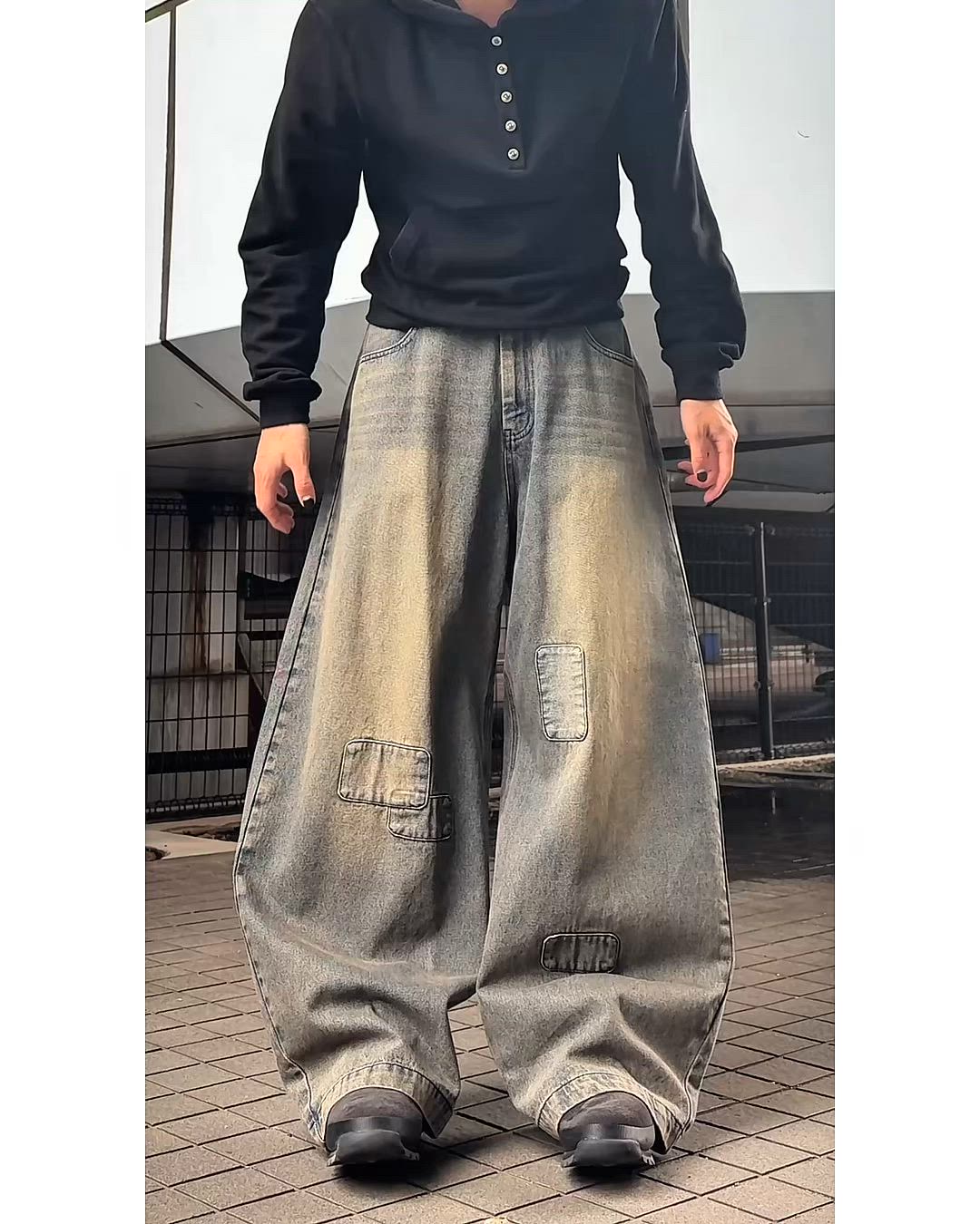 EPNK】Patchwork curve denim pants / パッチワークカーブデニムパンツ