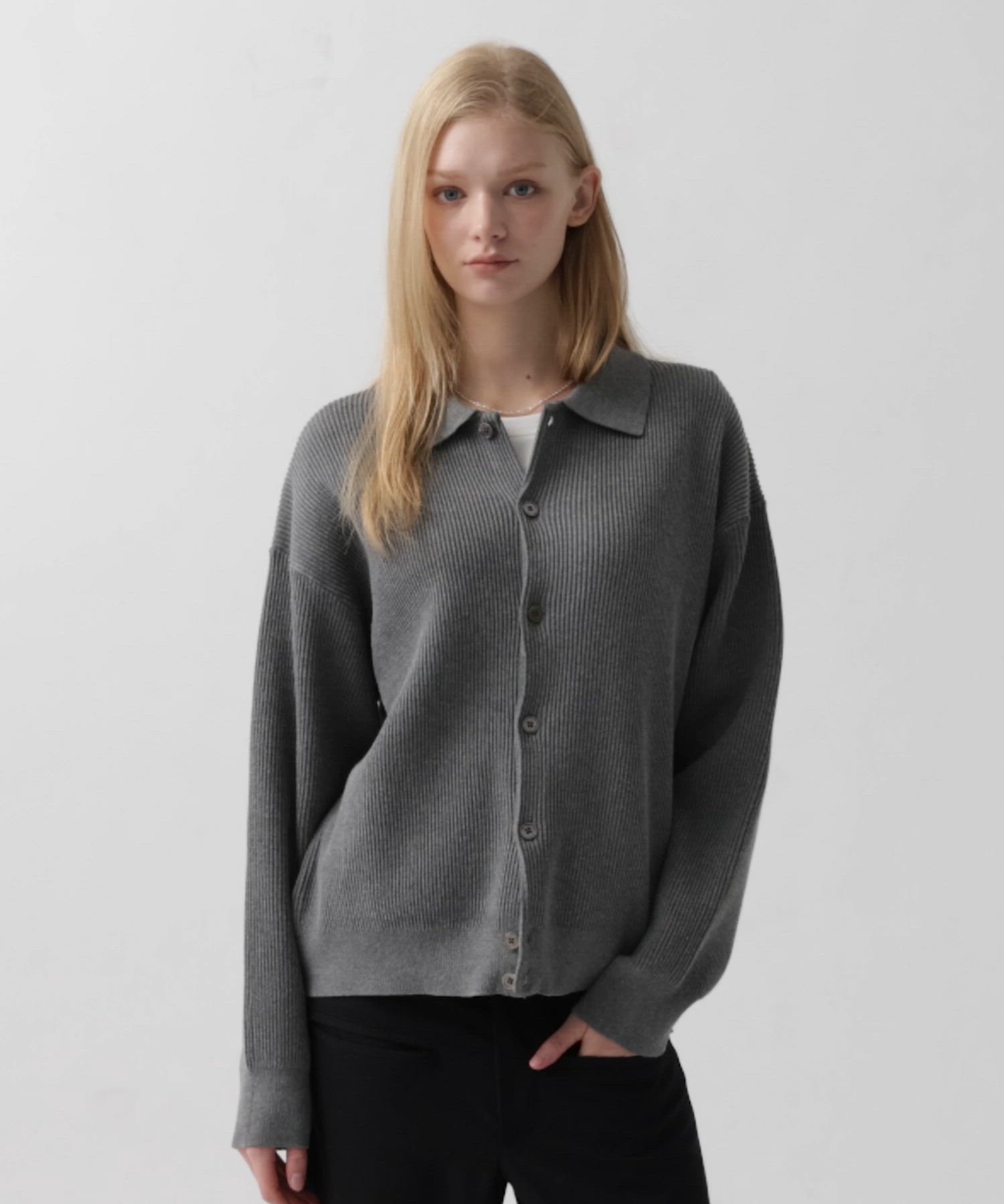 CLEL】Basic Rib Knit Shirt Cardigan / ベーシック畦編みニットシャツ