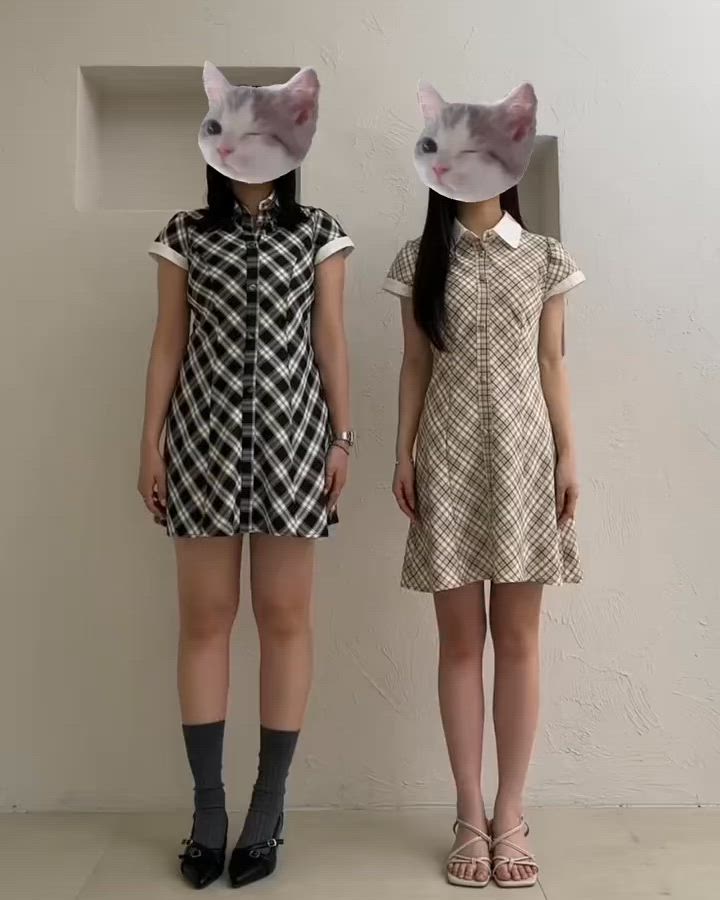collar check mini onepiece / 襟付きチェックミニワンピース