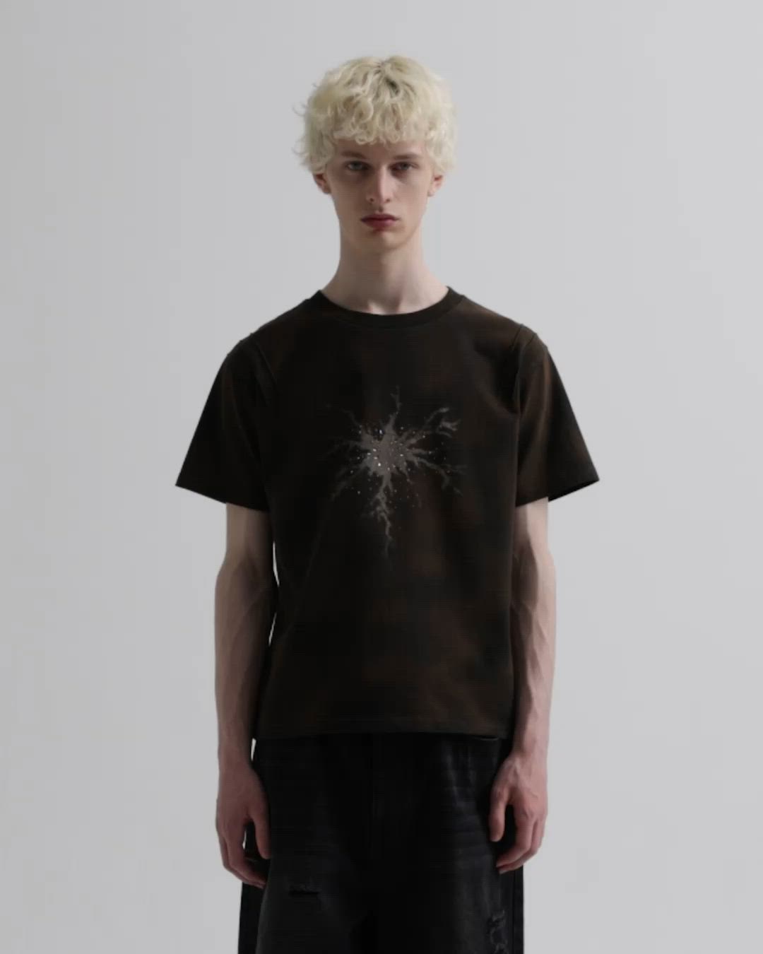 GRANCY】Rhinestone Crack Dirty Half-sleeve T-Shirt / ライン