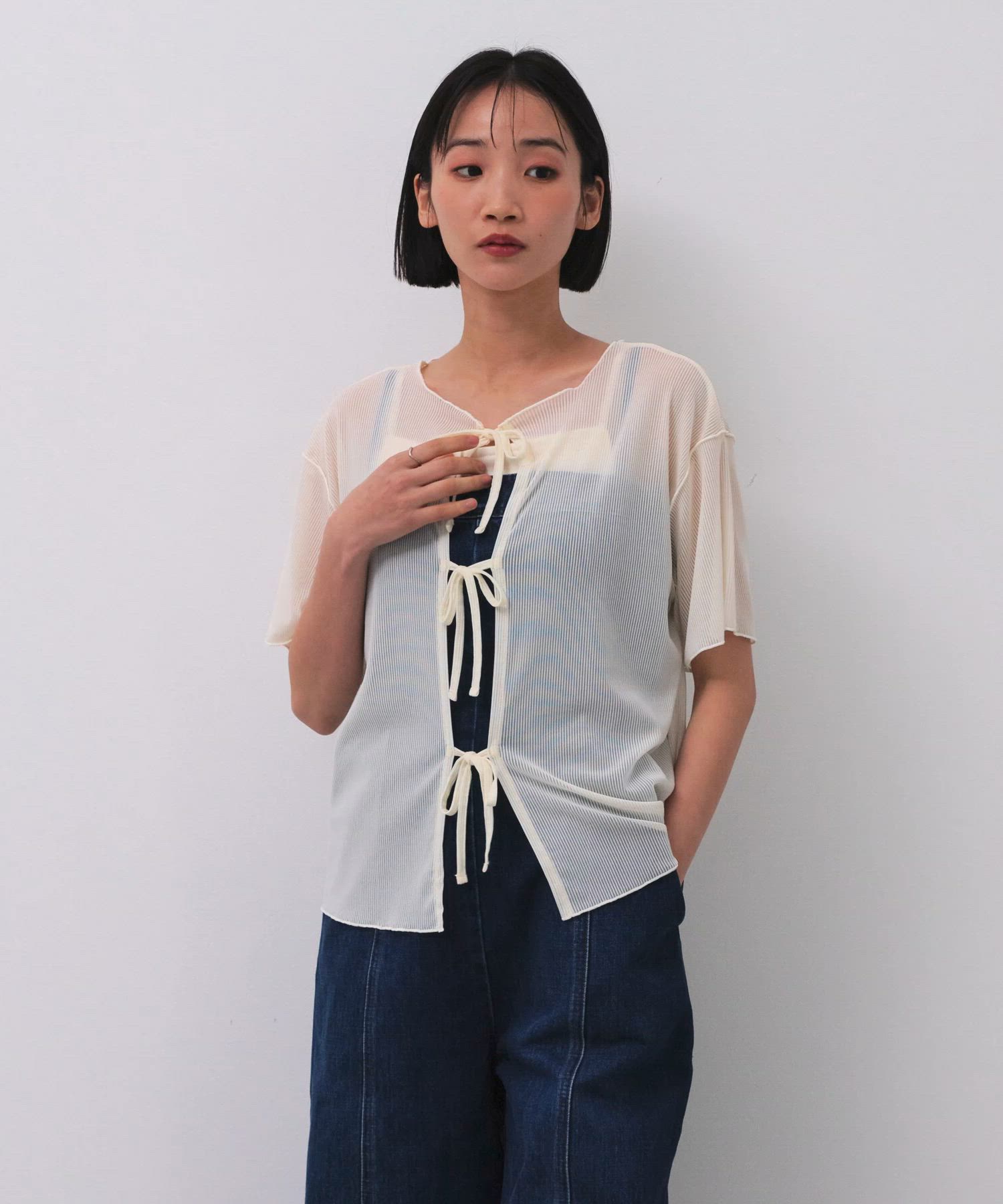 アウトリンキング2WAYシアー半袖カーディガン（カーディガン/ボレロ