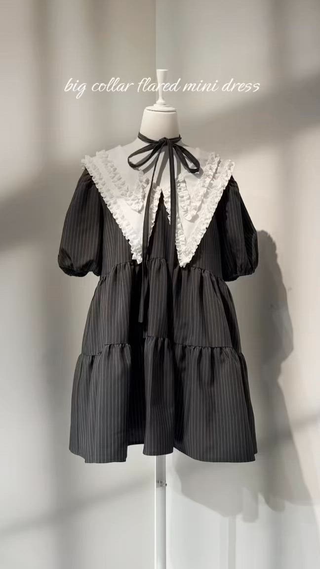 ビッグカラーフレアミニワンピース チェック柄 夏服（ワンピース