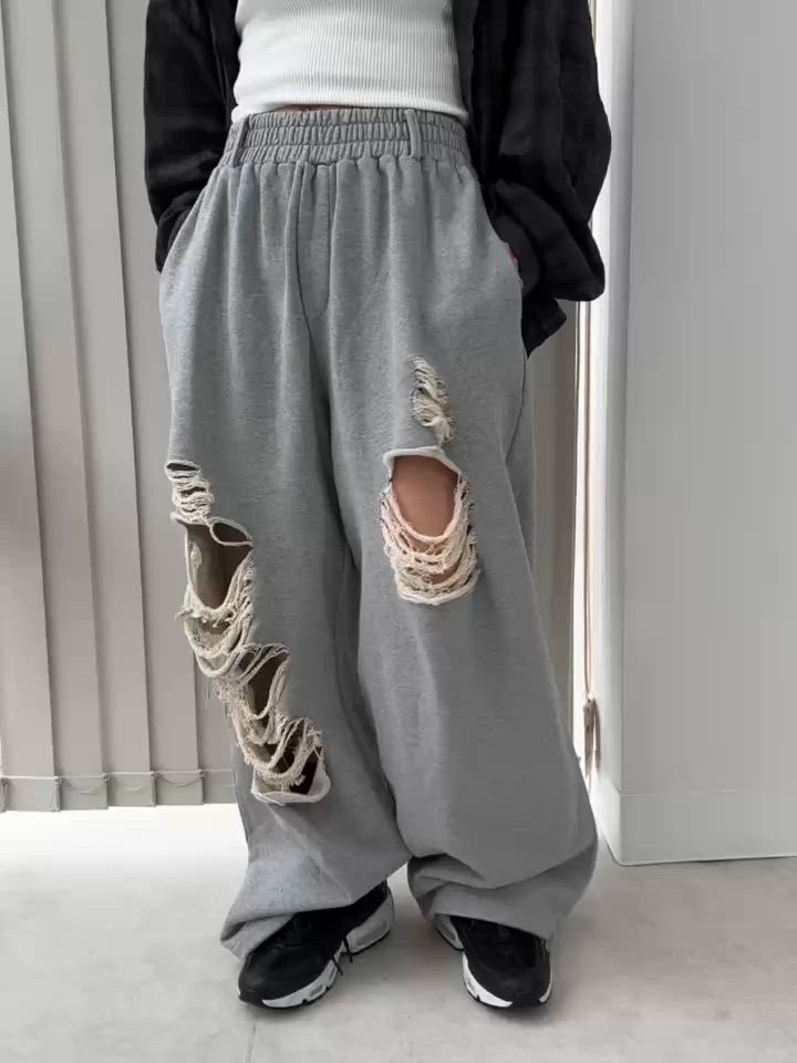 Chikashitsu +】full length crash sweat pants / 【チカシツプラス
