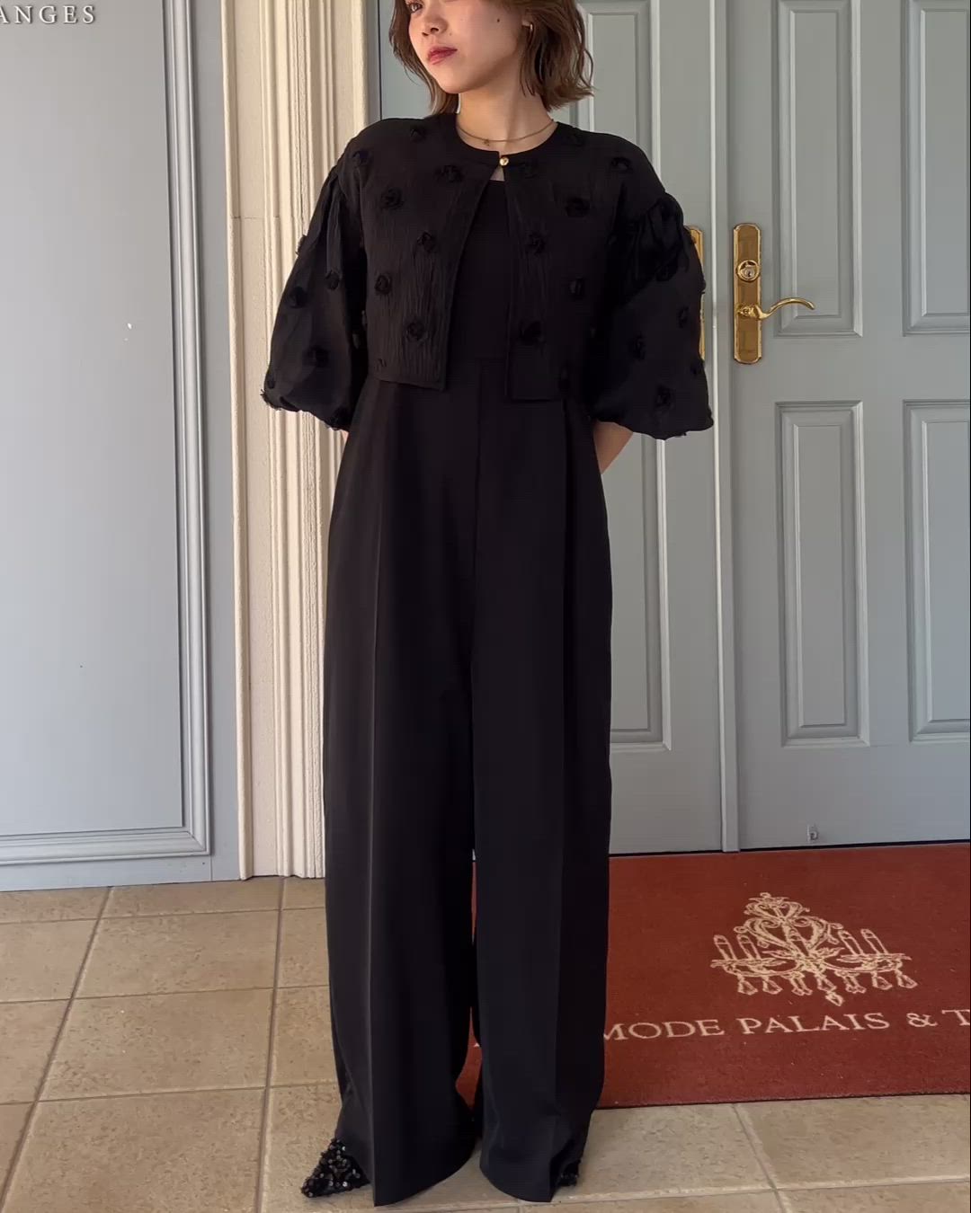 2点セットアイテム】2wayフラワーモチーフボレロオールインワンパンツ