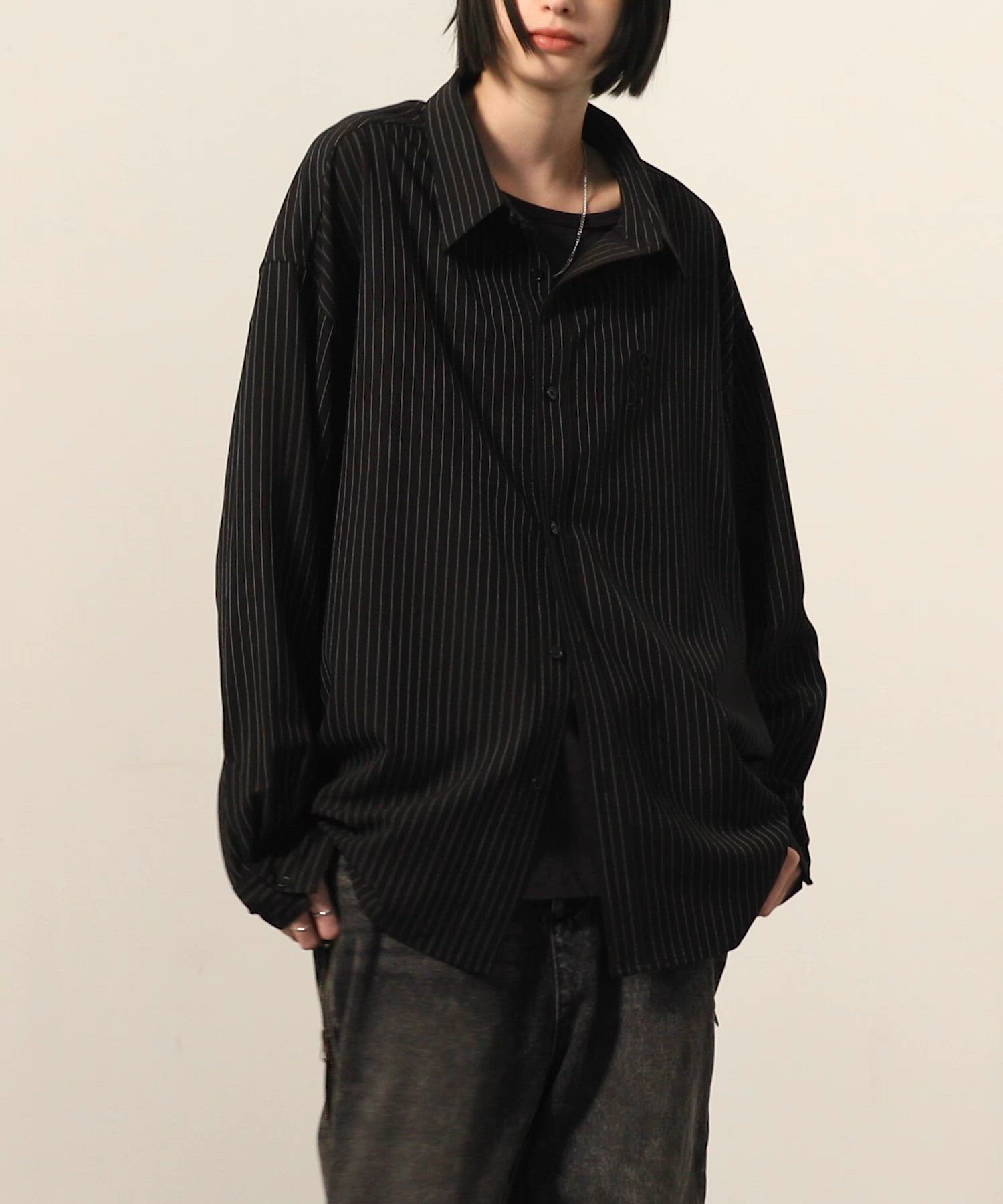 Alfred Alex】ストライプ ワンポイント刺繍 オーバーサイズレギュラー