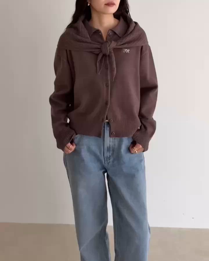 セール】ニットシャツカーディガン バブーシュカ付き（ニット/セーター