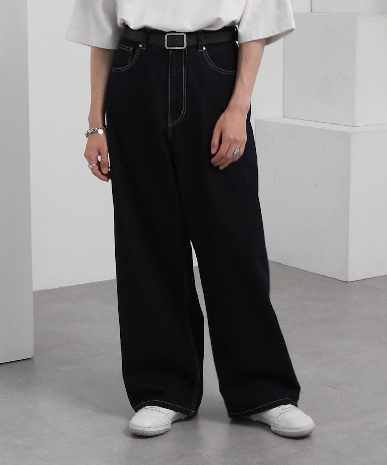 セール】ヴィンテージメイクバギーセミワイドデニムパンツ（デニム