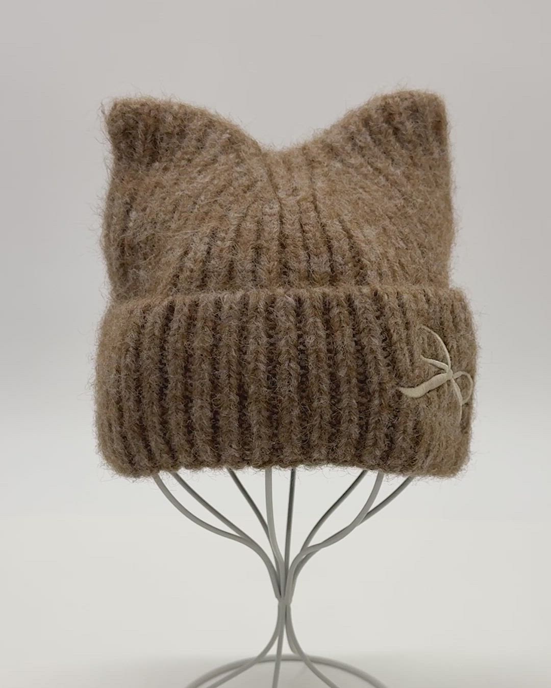 セール】リボン付き 猫耳 モヘア ニット ワッチ（ニットキャップ