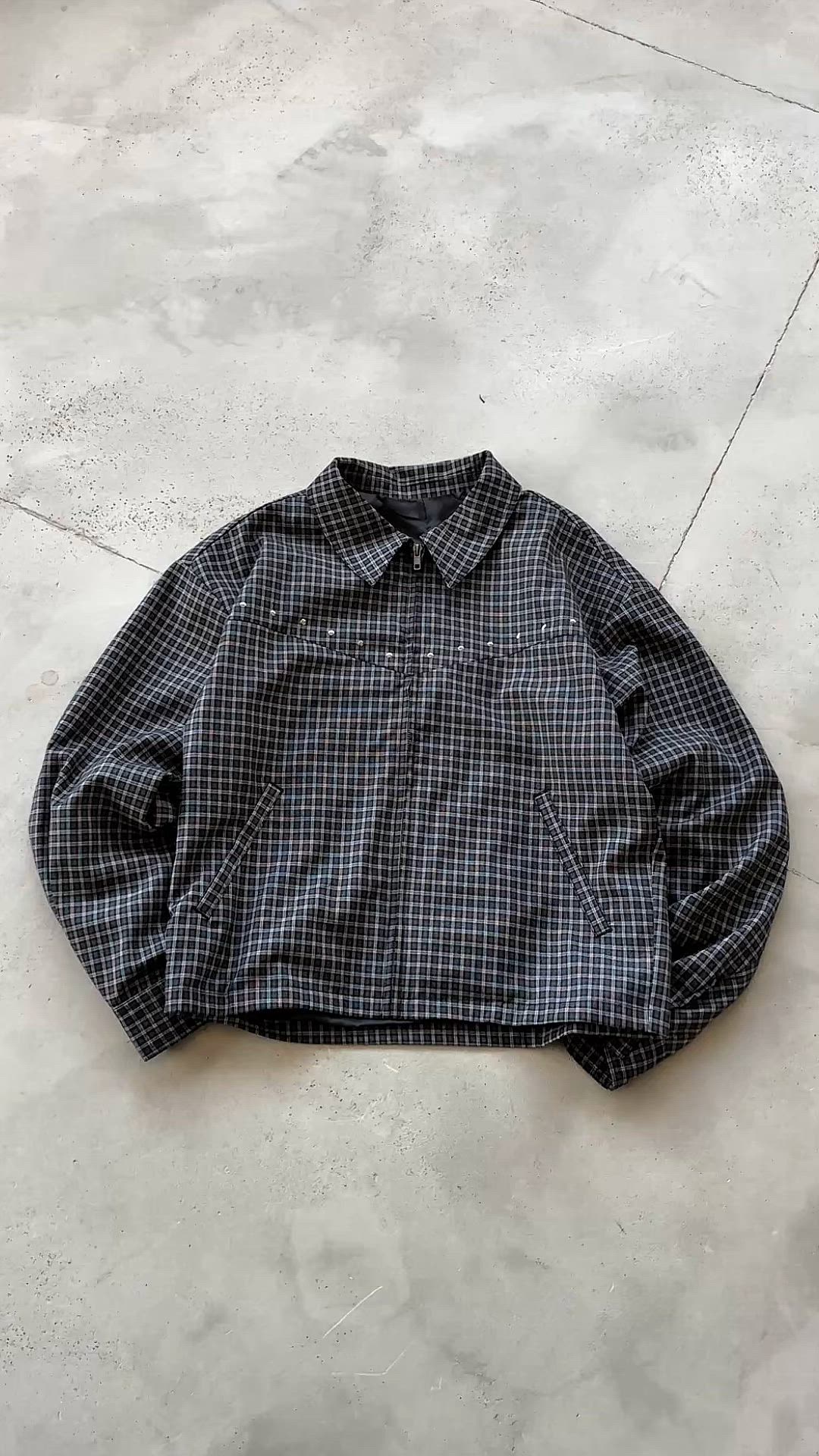 セール】CROPPED STUDDED CHECKED SHIRT JACKET／クロップドスタッズ