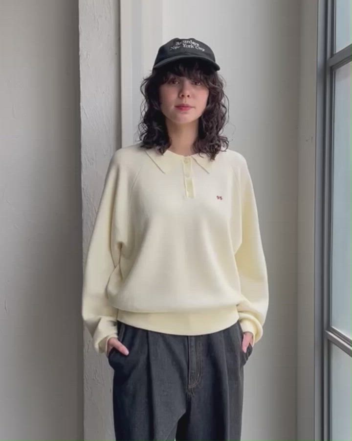 ナンバリング刺繍 スウェットライク ポロニット（ポロシャツ）｜MONO