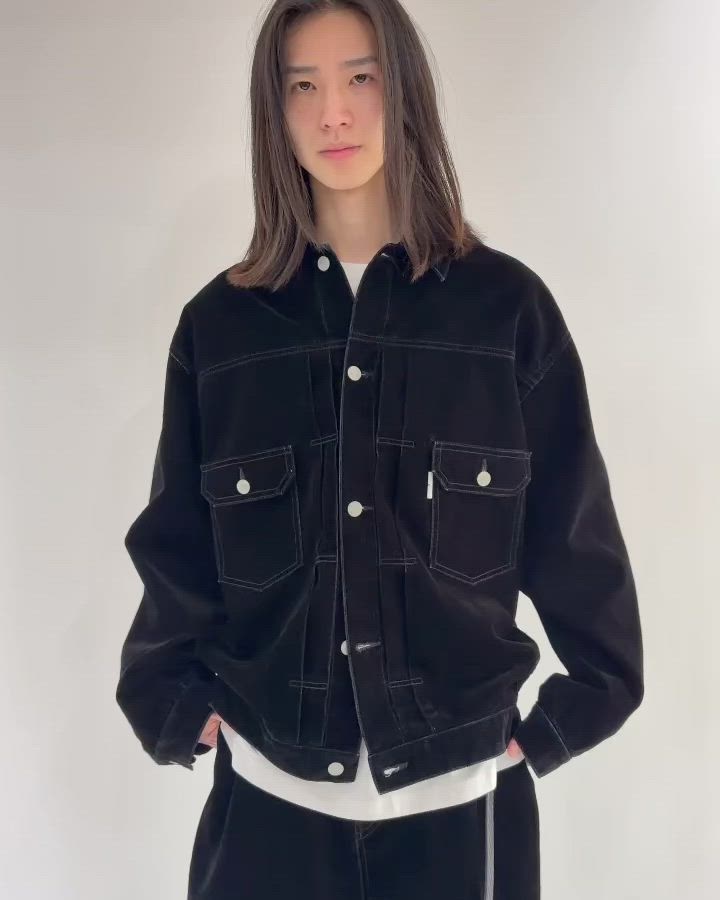 フロッキー加工＞デニムジャケットBlack flocky denim type2-jacket