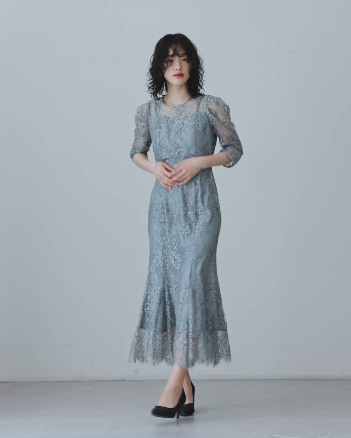 フラワーエアリーレースドレス 結婚式 パーティードレス オケージョン