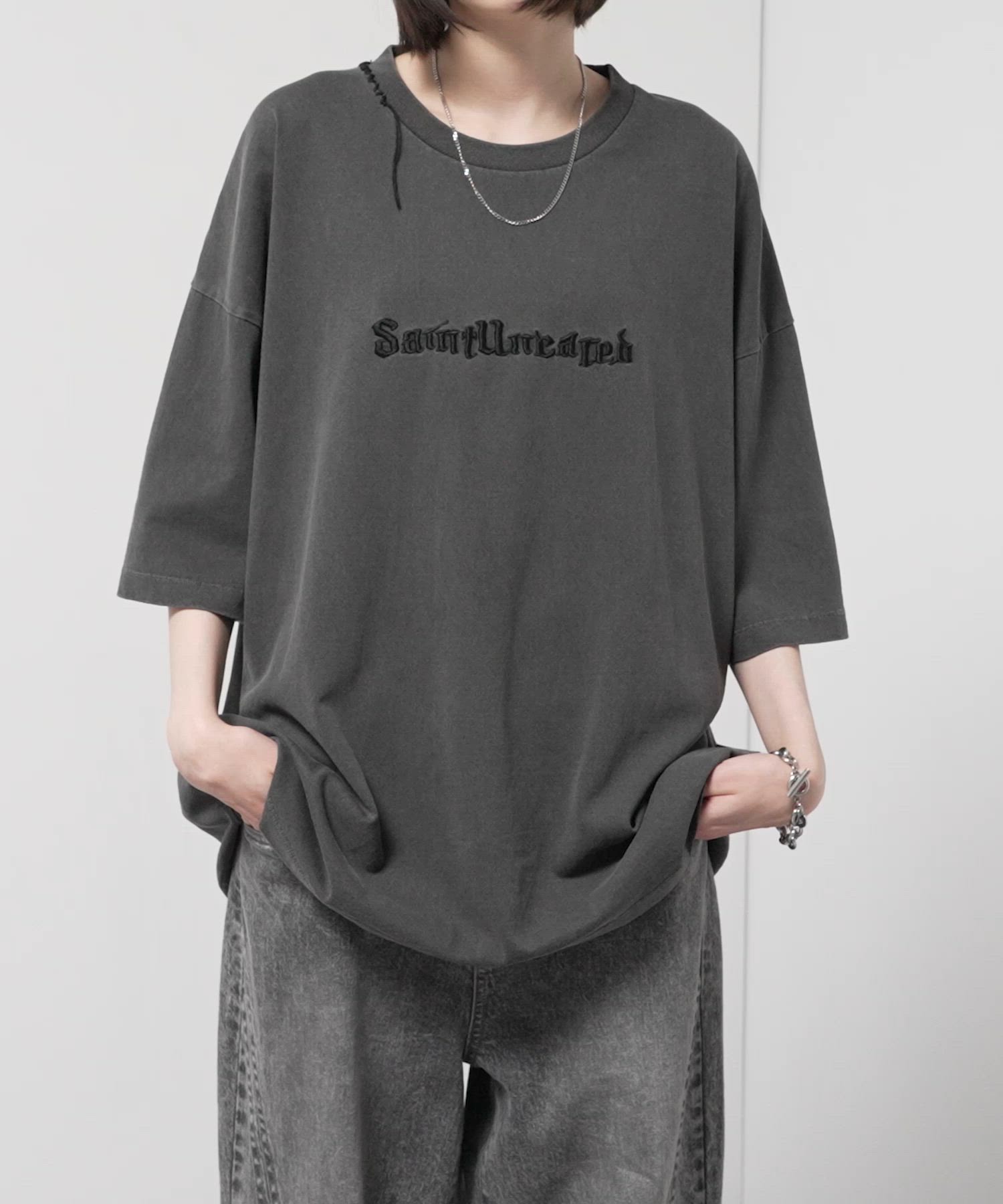 Alfred Alex】ヴィンテージ加工ピグメントハンドステッチロゴ刺繍T