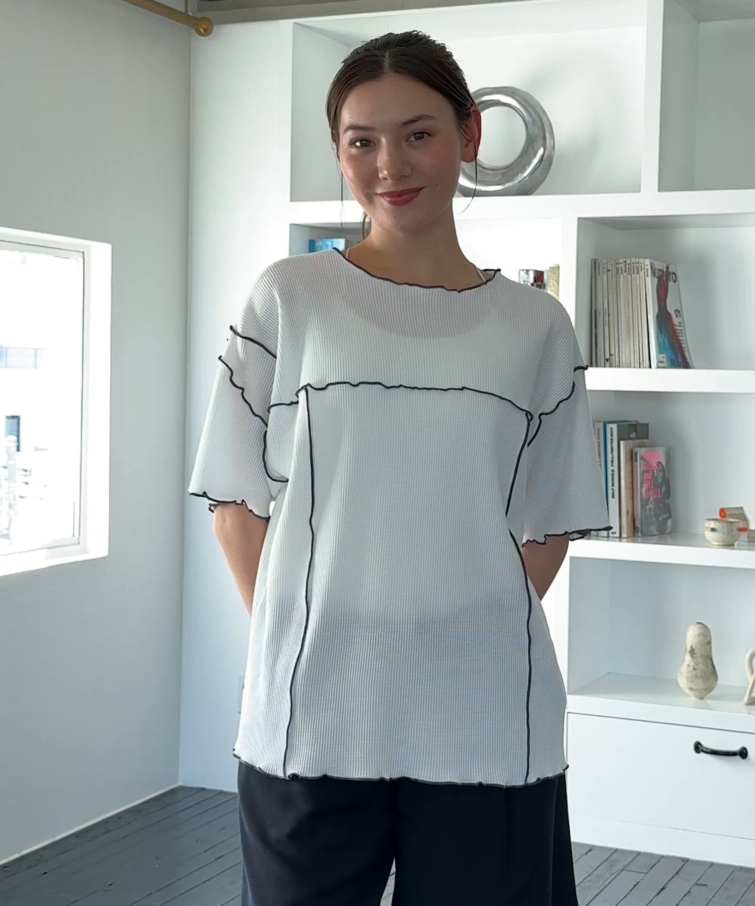 2WAYアシンメトリーメローワッフル半袖Tシャツ【THE CRAFT CREW