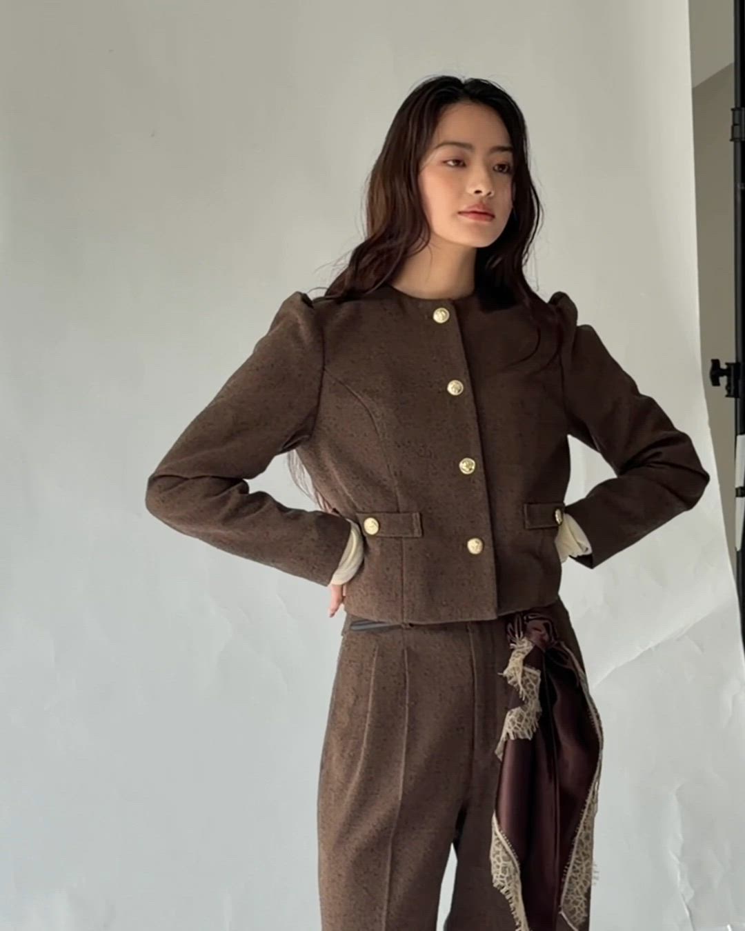 セール】tweed balloon long sleeve jacket（ツイードバルーンロング