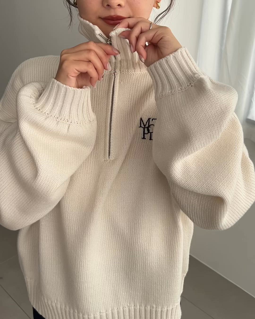 セール】【累計販売枚数1万枚突破！】ハーフジップワンポイント刺繍