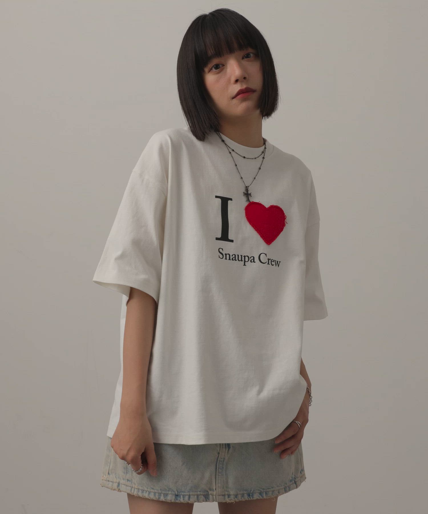 Snap club】ダメージハートパッチワーク グラフィック半袖Tシャツ（T