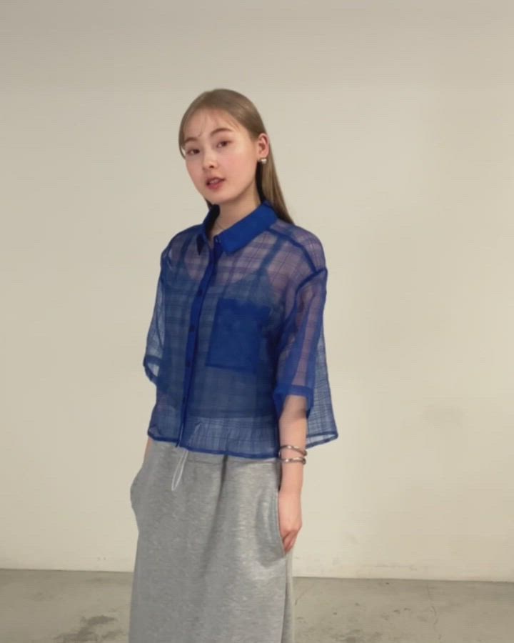 forksy.】シアーチェック クロップド丈 半袖シャツ（シャツ/ブラウス